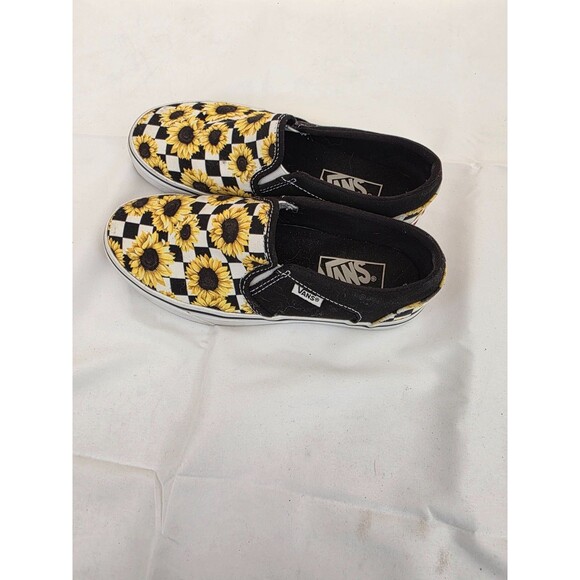 Vans Sneakers Womens Asher Sunflower Shoes Yellow Canvas Checkered Slip On 5.5 - Picture 2 of 8
